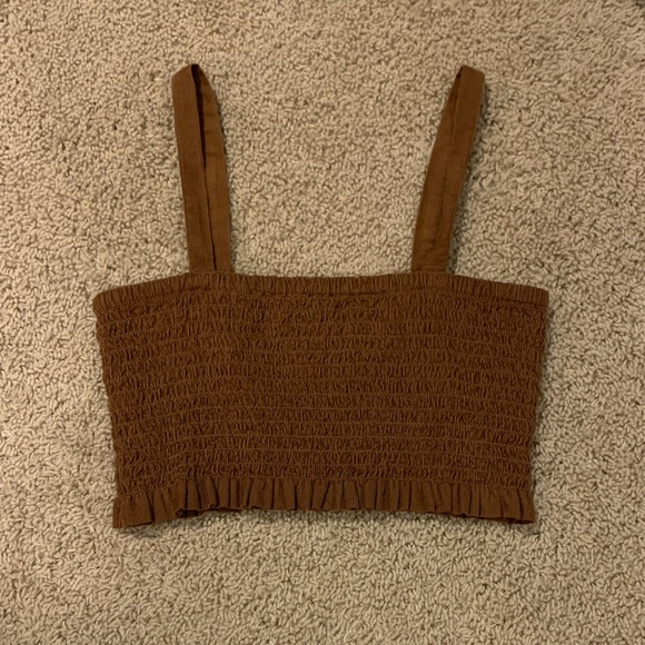 American Eagle Outfitters Tops - NWOT American Eagle Women Brown Smocked Ruffle Bottom Sleeveless Crop Top Small